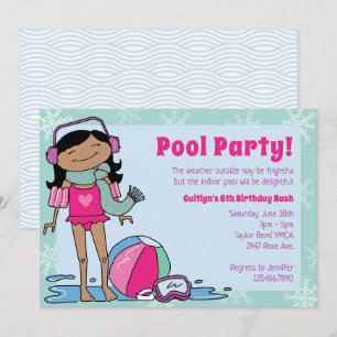 Winter Pool Party Schwarzes Haar Girl Indoor Swim Einladung