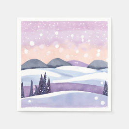 Winter Purple Hills Watercolor Serviette