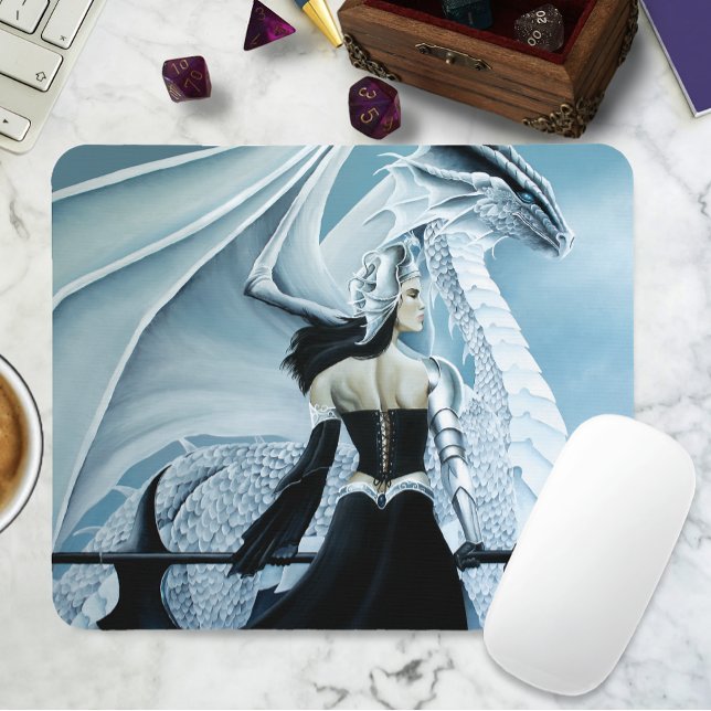Winter Queen White Dragon Fantasy Mousepad (Von Creator hochgeladen)