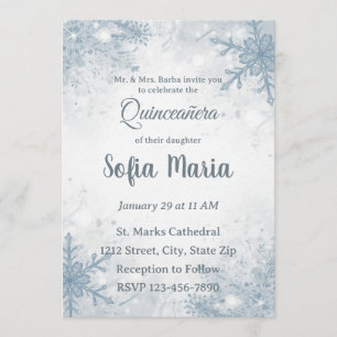 Winter Quinceañera-Einladung – Schneeflocken, Silb Einladung
