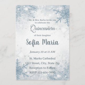 Winter Quinceañera-Einladung – Schneeflocken, Silb Einladung