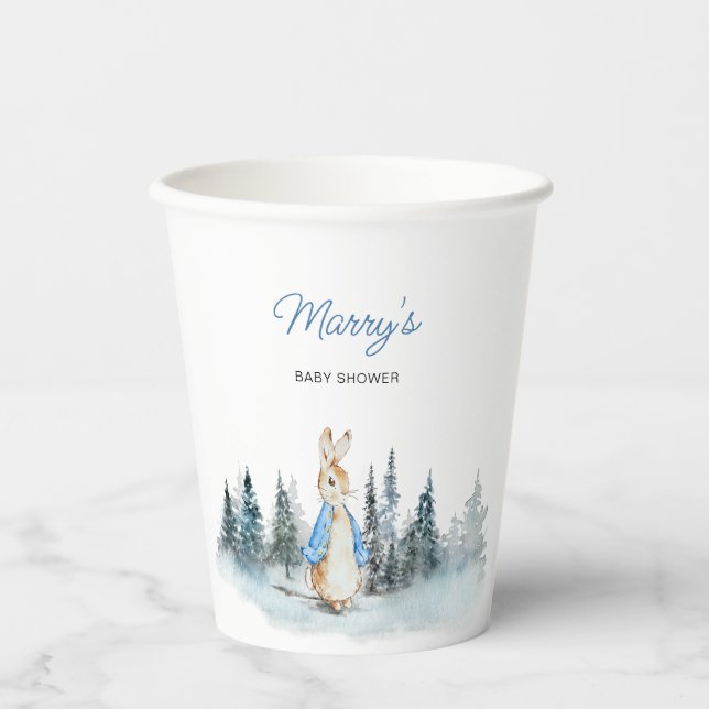 Winter Rabbit Baby Dusche Pappbecher (Vorderseite)