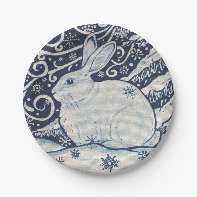 Winter Rabbit Blue & White Delft Pappteller (Vorderseite)
