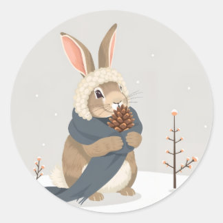 Winter rabbit fun Christmas Runder Aufkleber