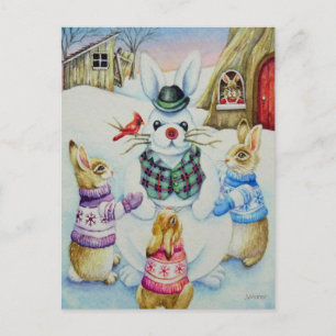 Winter Rabbits Gebäude Snowbunny Watercolor Art Postkarte