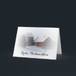 Winter Red Barn Frohe Weihnachten Deutsche Weihnac<br><div class="desc">Schenken Sie warme Weihnachten oder Frohe Weihnachten mit der schneebedeckten Roten Scheune und Silo Card. Diese bezaubernde deutsche Weihnachtskarte zeigt ein landschaftliches Landbauernfoto einer roten Scheune und Silo,  die im Winter mit weißem Schnee bedeckt sind. Personalisieren Sie es im Inneren mit Ihrer eigenen Botschaft an Familie und Freunde.</div>