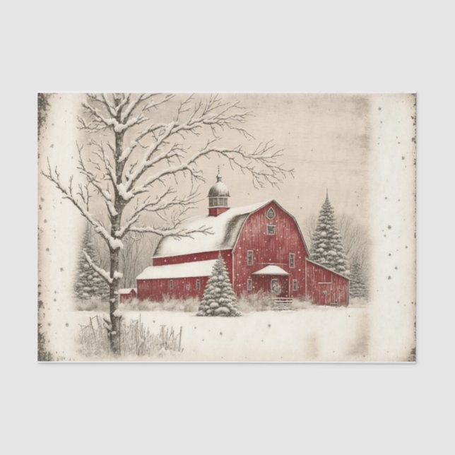 Winter Red Barn Seidenpapier (Vorderseite)