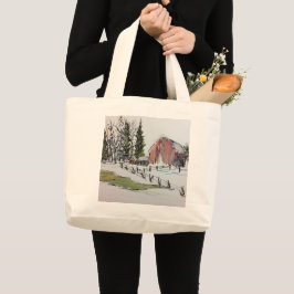 Winter Red Barn Tote Tasche Tinte mit Aquarellfarb