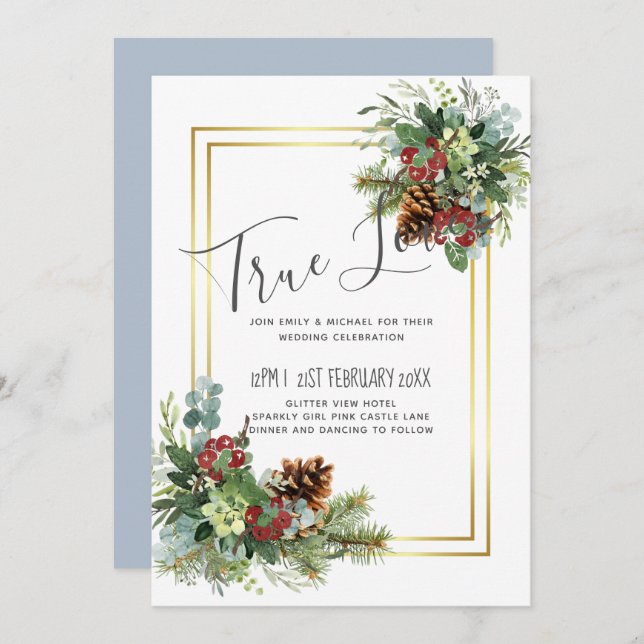 Winter Red Berries Pine Cones Wedding (Vorne/Hinten)