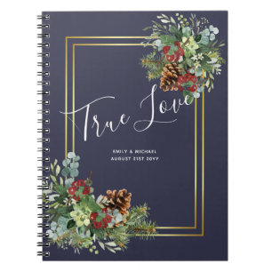 Winter Red Berries Pine Cones Wedding Notizblock