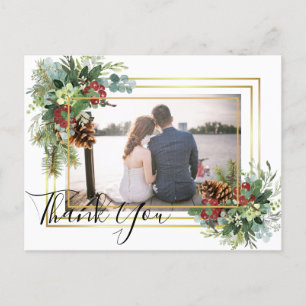 Winter Red Berries Pine Cones Wedding Postkarte
