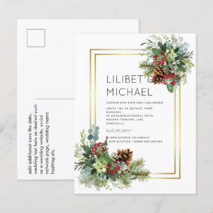 Winter Red Berries Pine Cones Wedding Postkarte