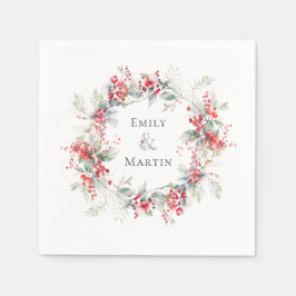 Winter Red Berries Poinsettias Wreath Wedding Serviette