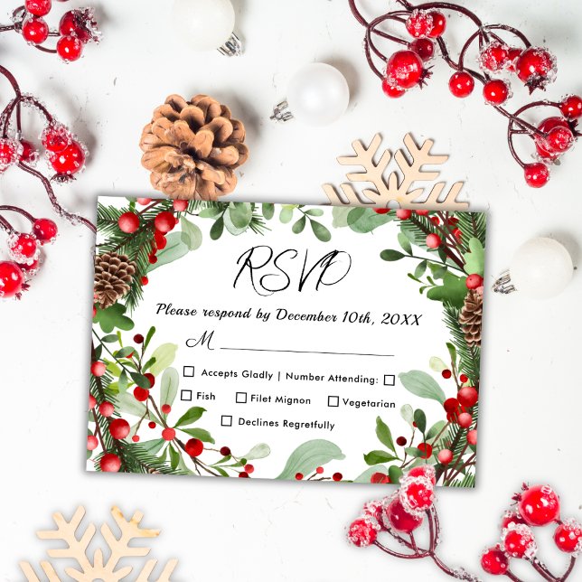 Winter Red Berries | RSVP-Karte für Weihnachten RSVP Karte (Von Creator hochgeladen)