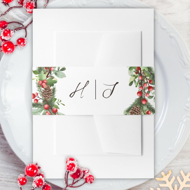 Winter Red Berries Weihnachts-Einladung Bauchband Einladungsbanderole (Von Creator hochgeladen)