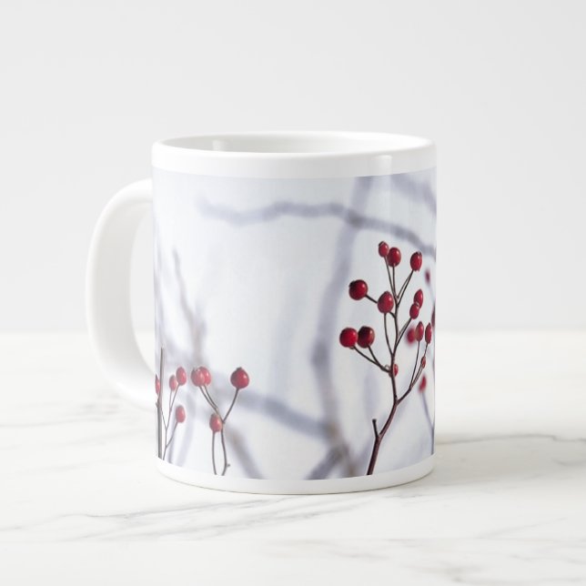 Winter Red Berries White Snow Jumbo-Tasse (Vorderseite Links)