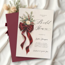 Winter Red Bow Script Christmas Bridal Shower