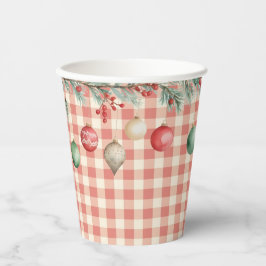 Winter Red Christmas gingham with ornaments Pappbecher