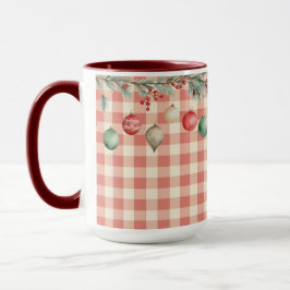Winter Red Christmas gingham with ornaments Tasse