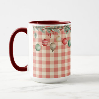 Winter Red Christmas gingham with ornaments Tasse