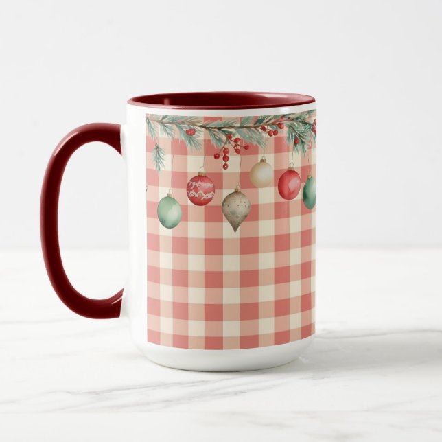 Winter Red Christmas gingham with ornaments Tasse (Links)