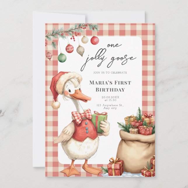 Winter Red Christmas Silly Goose  1st birthday Einladung (Vorderseite)
