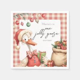 Winter Red Christmas Silly Goose 1st birthday Serviette