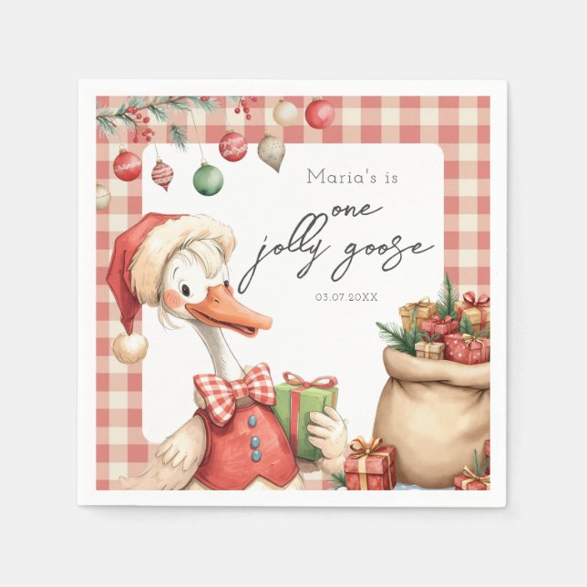 Winter Red Christmas Silly Goose  1st birthday Serviette (Vorderseite)