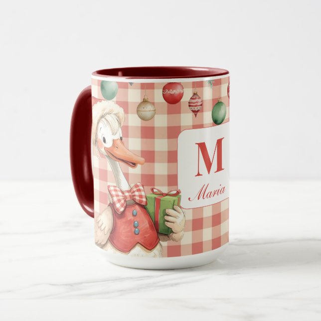 Winter Red Christmas Silly Goose  1st birthday Tasse (Vorderseite Links)