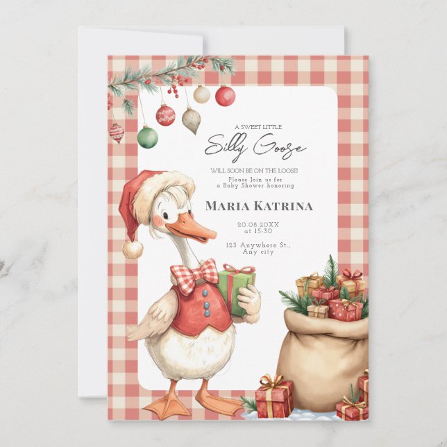 Winter Red Christmas Silly Goose Baby Shower Einladung (Vorderseite)