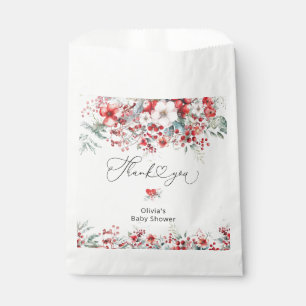 Winter Red Floral Foliage Baby Dusche Vielen Dank Geschenktütchen