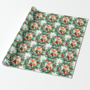 Winter Red Fox Green Berries Babydusche Geschenkpapier