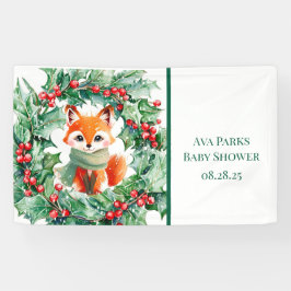Winter Red Fox Green Berries Babydusche Willkommen Banner