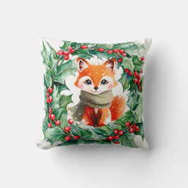 Winter Red Fox Green Berries Babyduschgeschenk Kissen