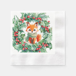 Winter Red Fox Green und Berries Baby Dusche Serviette
