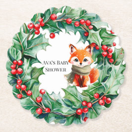 Winter Red Fox Green und Berries Baby Dusche Untersetzer