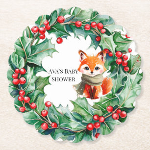Winter Red Fox Green und Berries Baby Dusche Untersetzer