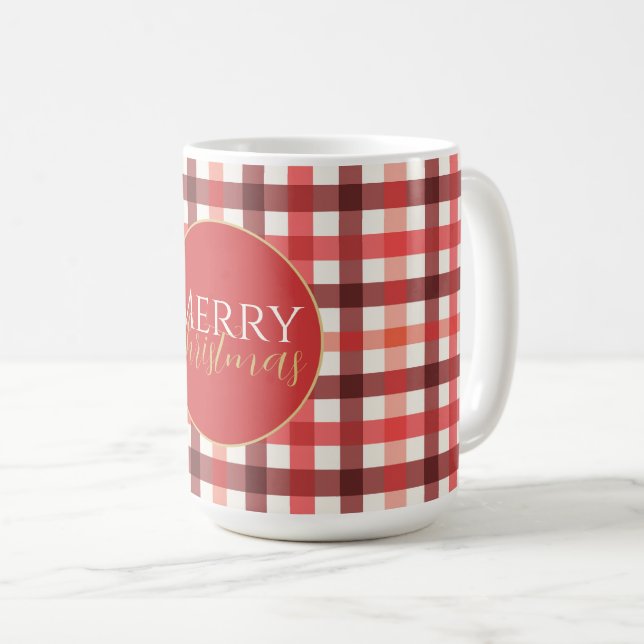Winter Red Gingham Kariert Checkered Pattern Kaffeetasse (VorderseiteRechts)