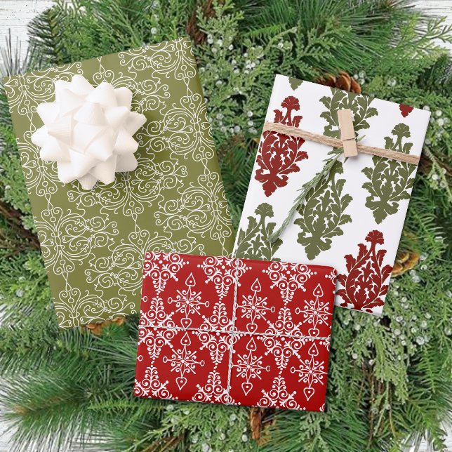 Winter Red Green Damask Traditionelle Weihnachten Geschenkpapier Set (Von Creator hochgeladen)