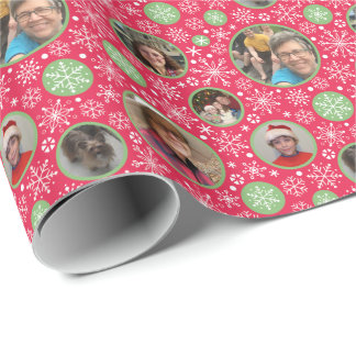 Winter Red Green Snowflake Custom Foto Christmas Geschenkpapier