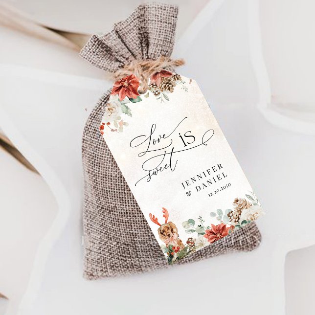 Winter Red Greenery Pinecone Wedding Gift Tag Geschenkanhänger (Von Creator hochgeladen)