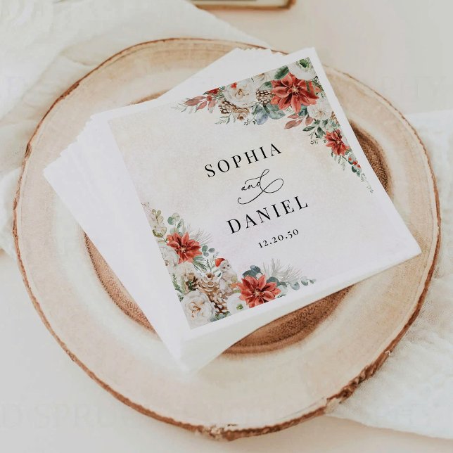 Winter Red Greenery Pinecone Wedding Paper Napkin Serviette (Von Creator hochgeladen)