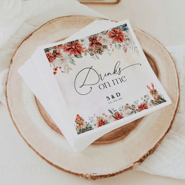 Winter Red Greenery Pinecone Wedding Paper Napkin Serviette (Von Creator hochgeladen)