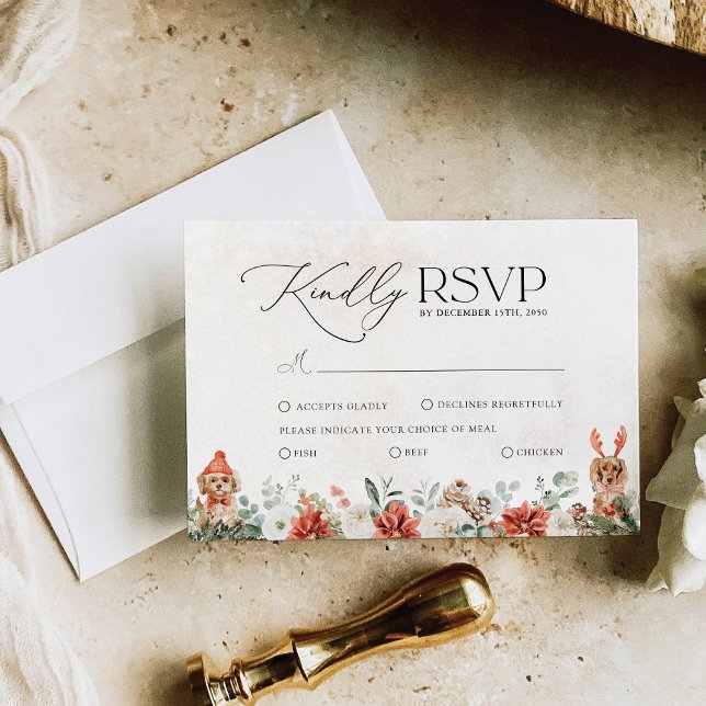 Winter Red Greenery Pinecone Wedding RSVP Card Karte (Von Creator hochgeladen)
