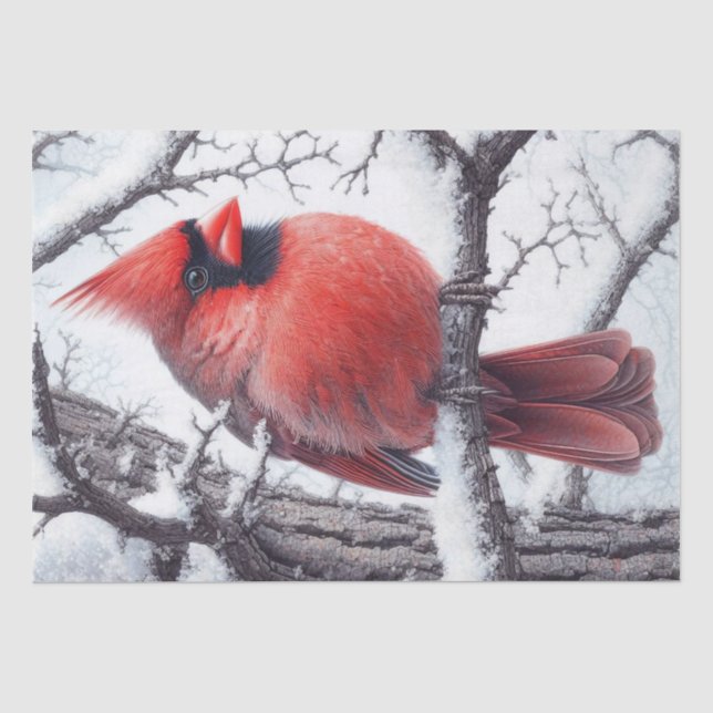 Winter Red Kardinal Bird Seidenpapier (Vorderseite)