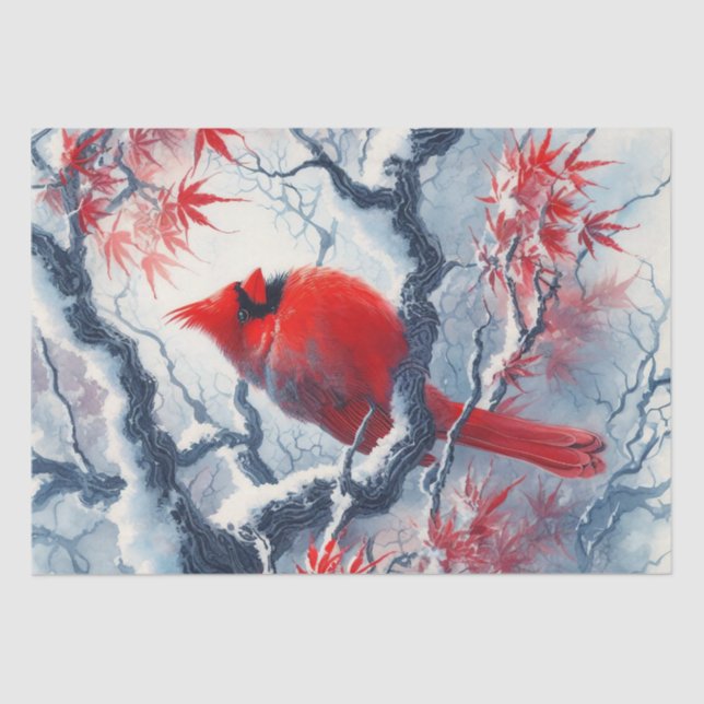 Winter Red Kardinal Bird Seidenpapier (Vorderseite)
