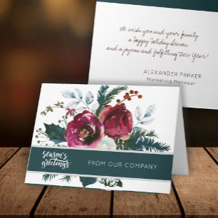 Winter Red Peonies Season's Greetings Corporate Karte