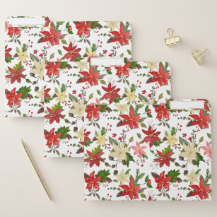 Winter Red Poinsettia Floral Holiday Pattern Papiermappe