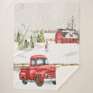 Winter Red Truck & Barn Sherpa Blanket Sherpadecke