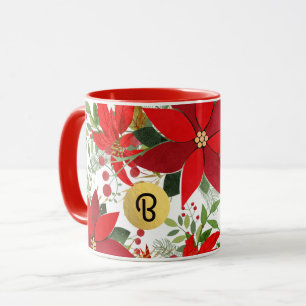 Winter Red White Gold Poinsettia Holiday Custom Tasse